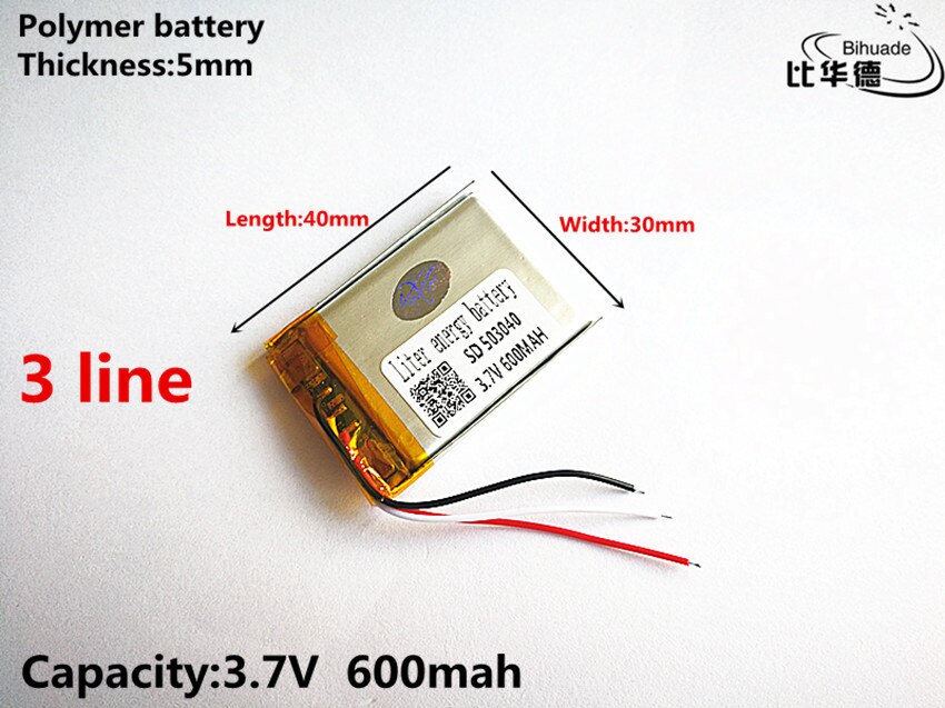 3 line Good Qulity 3.7V,600mAH,503040 Polymer lithium ion / Li-ion battery for TOY,POWER BANK,GPS,mp3,mp4