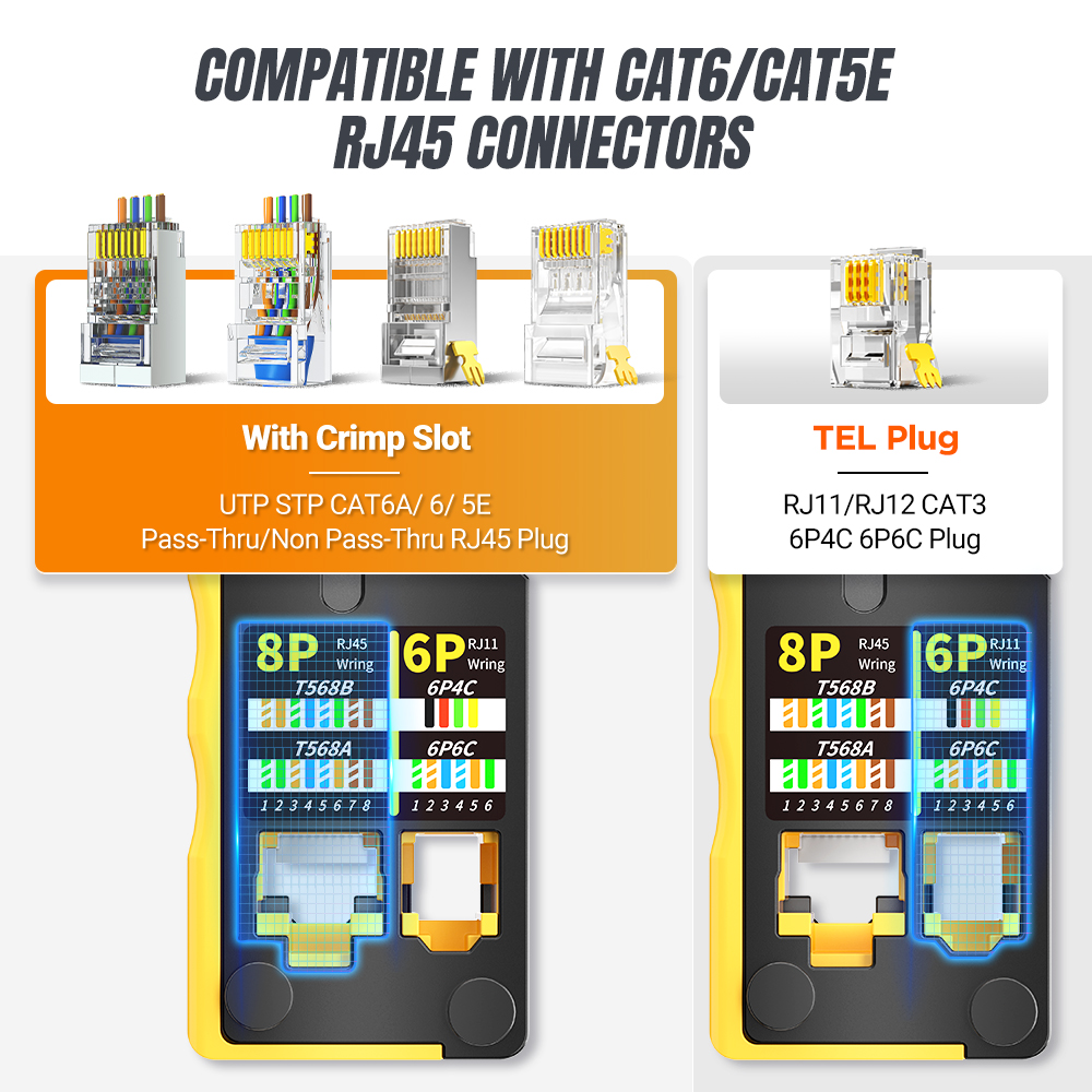 Ampcom  rj45 netværkskrimper gennemløb multifunktionel ethernet-krympetang krympe/klip/afisolere til lantel (rj11/ kat. 5e/6 utp stp