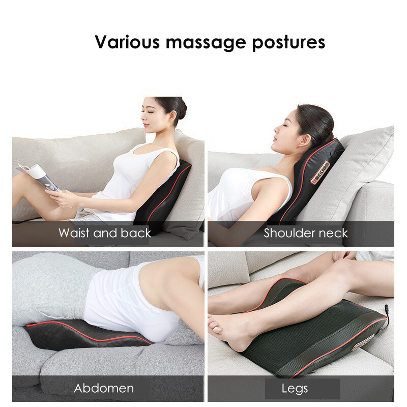 Almohada de masaje eléctrica multifunción, vibrador Shiatsu, terapia infrarroja, relajación muscular, cuello, espalda, piernas, masajeador corporal