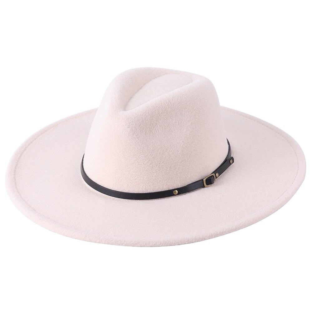Chapeau Fedora en laine à large bord pour homme et femme, couleur unie, , Jazz, feutré, Panama, jaune: Beige