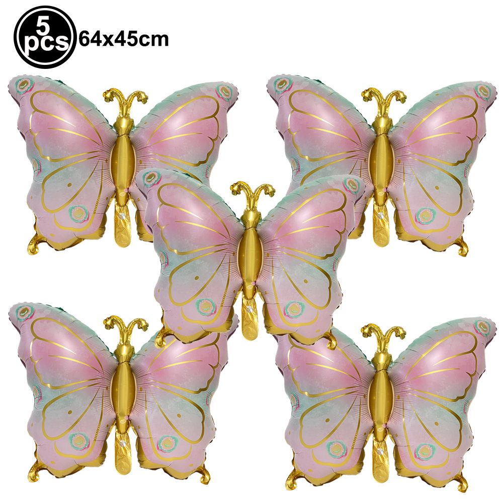 5 uds. Globos coloridos de papel de aluminio con forma de mariposa, globos con temática de mariposa, decoraciones para de cumpleaños, boda, Baby Shower: Emerald