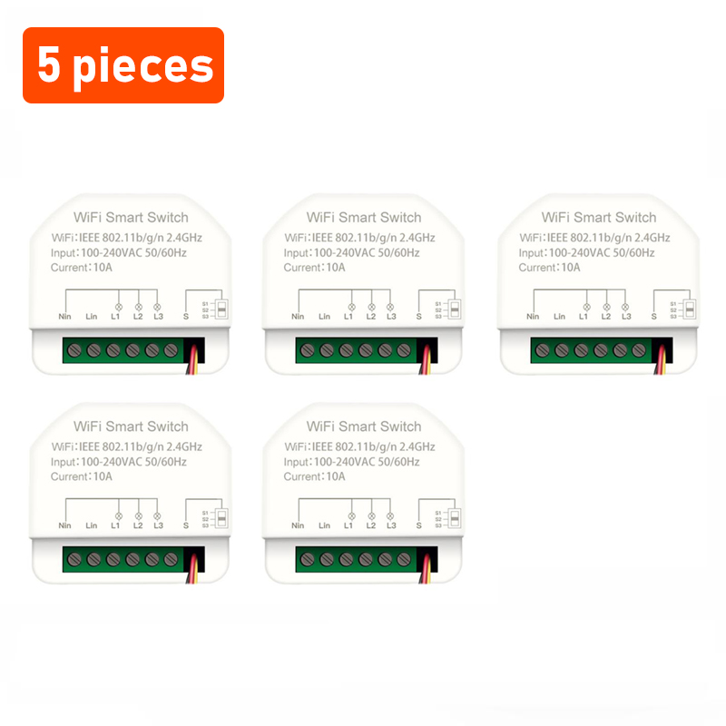 Tuya 3-gang MINI Wifi Smart Switch 3 Channels Timer Relay Smart Life Automation Breaker Module Work With Alexa Google Home: 5 pieces