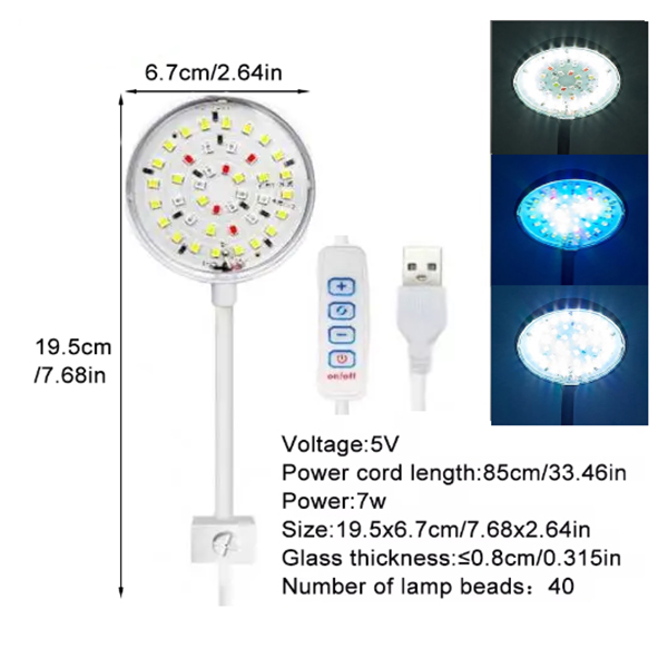 5W/7W doprowadziło 5V USB ryba czołg spinacz lampa udekorować doprowadziło pełny widmo kontrola lampa glony lampa mini ozdobny mały czołg oświetlenie: SZARY
