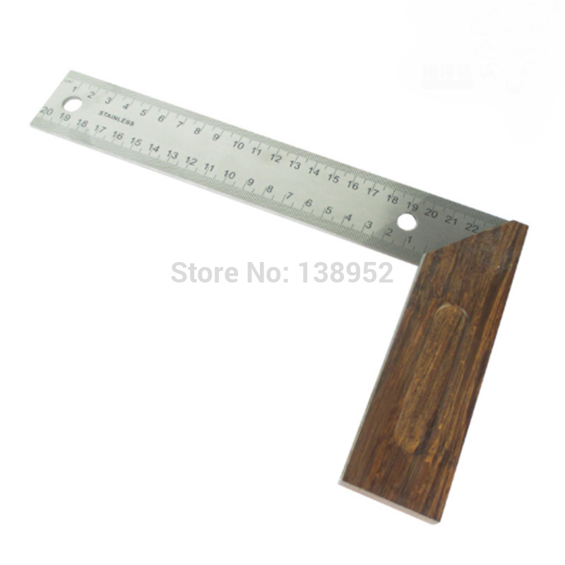 250mm Rvs 90 Graden Hoek Heersers Meters L-Type Met Houten Handvat vierkante heersers Meetinstrument