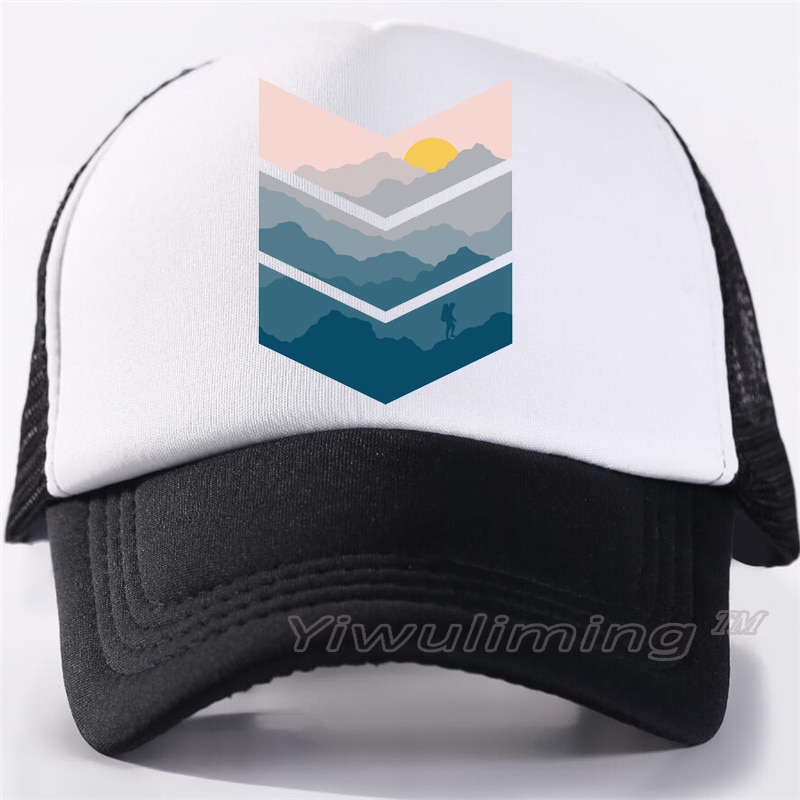 Newsummer trucker kepsar geometrisk solnedgång strand cool sommar svart vuxen cool baseball mesh nät trucker kepsar hatt för män justerbar