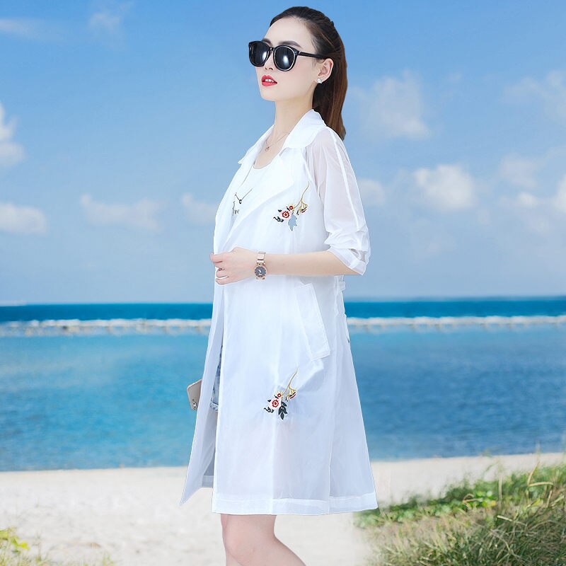 Summer Sun Protection Clothing Women's Jacket Long Korean Loose Embroidered Windbreaker Shirt Female Thin Coat K558