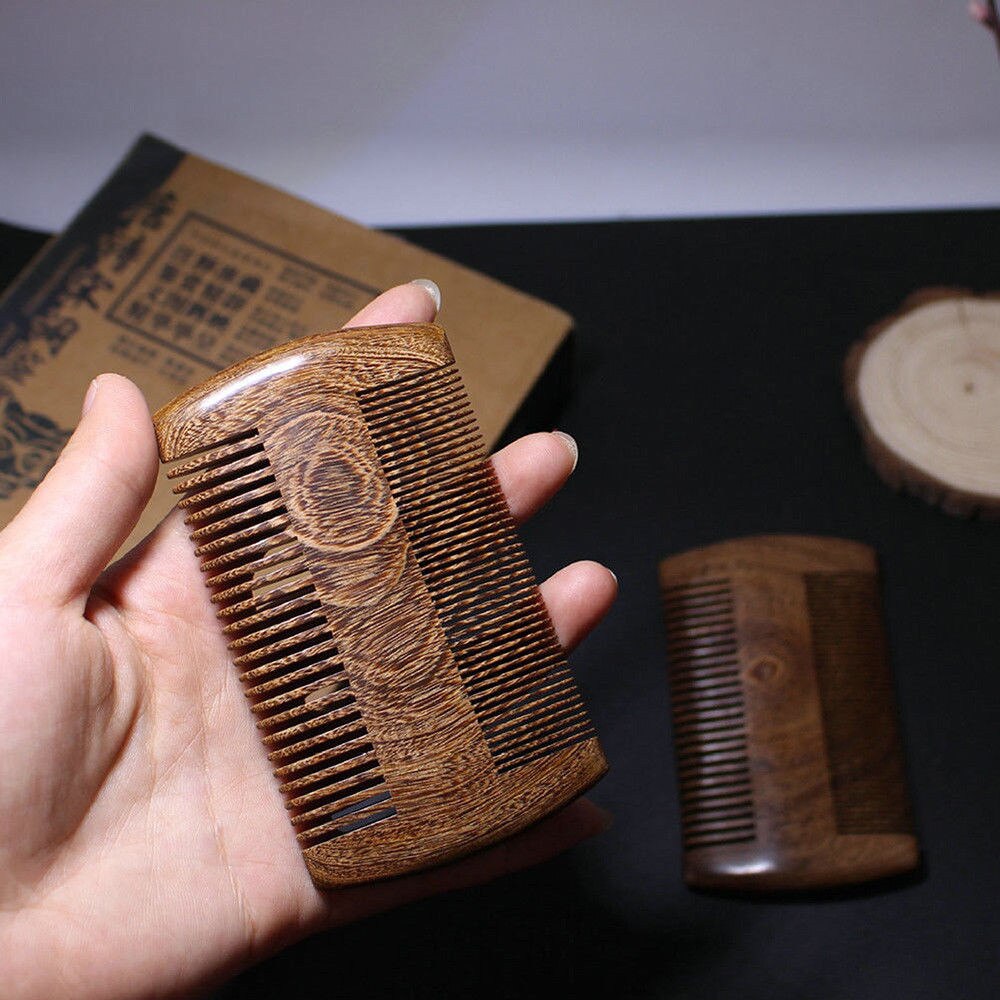 Peine de madera de sándalo Natural Boutique, pelo de cepillo de dientes finos, masajeador de cabeza antiestático, herramientas para el cuidado del cabello, 1 unidad