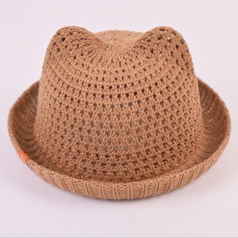 Baby Sun Hat Breathable with Ears Beach Kids Snapback Hats CNew Straw Baby Cap for Boy Girl Solid Summer hildren Baseball Caps: Brown