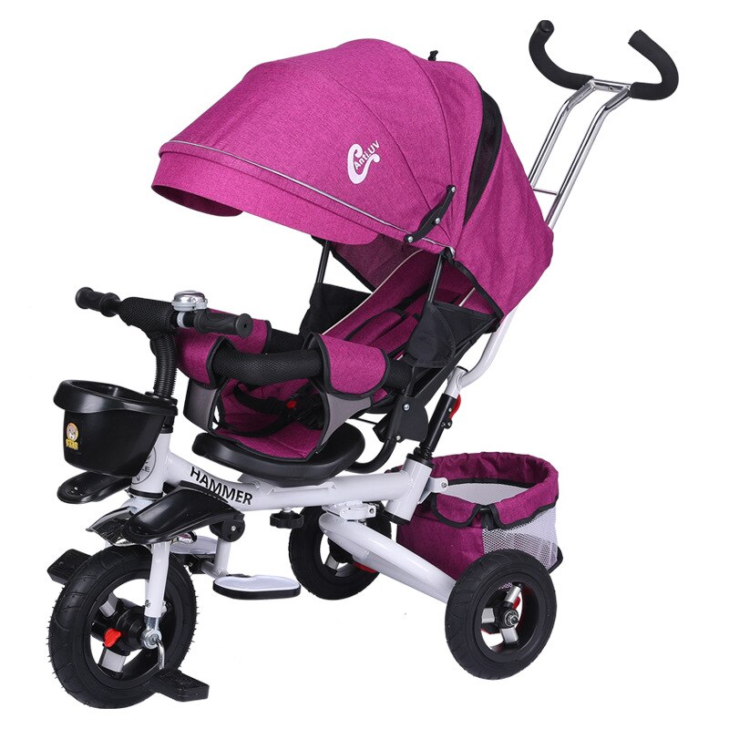 Multifunktions Baby Kinderwagen Faltbare freundlicher Dreirad freundlicher Fahrrad Liege Sitz Raum Rad Drei Räder Kleinkind Kinderwagen: Rose rot Weiß 2