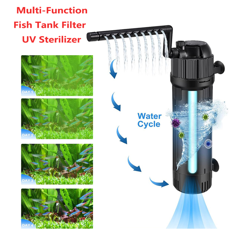 Neuer Wasserfilter für Aquarien mit UV-Lampe, Aquarium-UV-Sterilisationsfilter, Licht zur Algenentfernung, 8 W, automatische UV-Lampe mit Timer