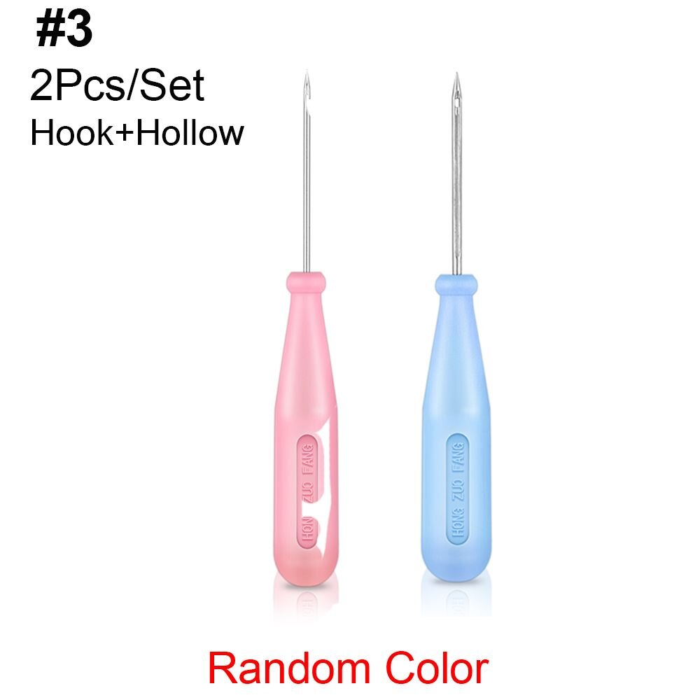 Staal Stitcher Naaien Priem Schoenen Tassen Gat Haak Diy Handgemaakte Lederen Gereedschap Plastic Handvat Kegel Naald Schoen Reparatie Naalden: 3-Hook and Hollow