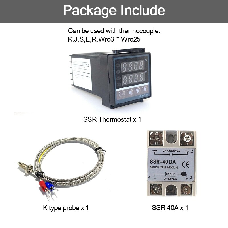 Dual PID Thermostat Regulator SSR Output Digital PID Temperature Controller REX-C100 0-400C Thermocouple K SSR 40A SSR-40A: SET 4