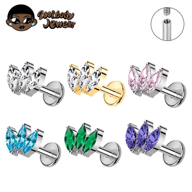 G23 titan piercing labret innvendig gjenge leppepiercing marquise kubisk zirkonia leppestift ørebein negl kroppspiercingsmykke