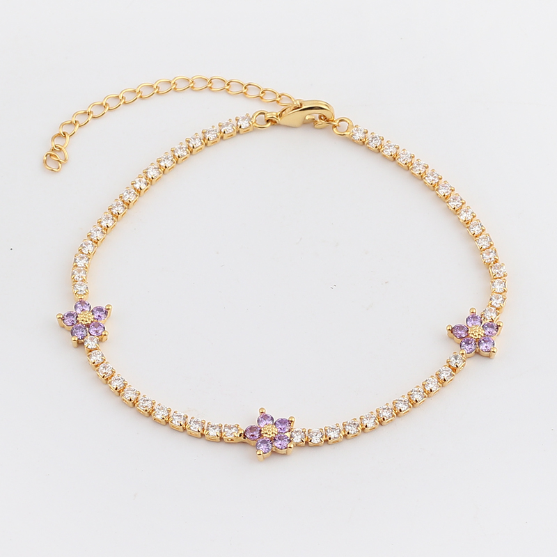 Lente Nieuw Aangekomen Party Sieraden Prong Set 5A CZ Tennisketting Regenboog Daisy Flower Charm Kleurrijke Regenboogarmband: Hot Stamping