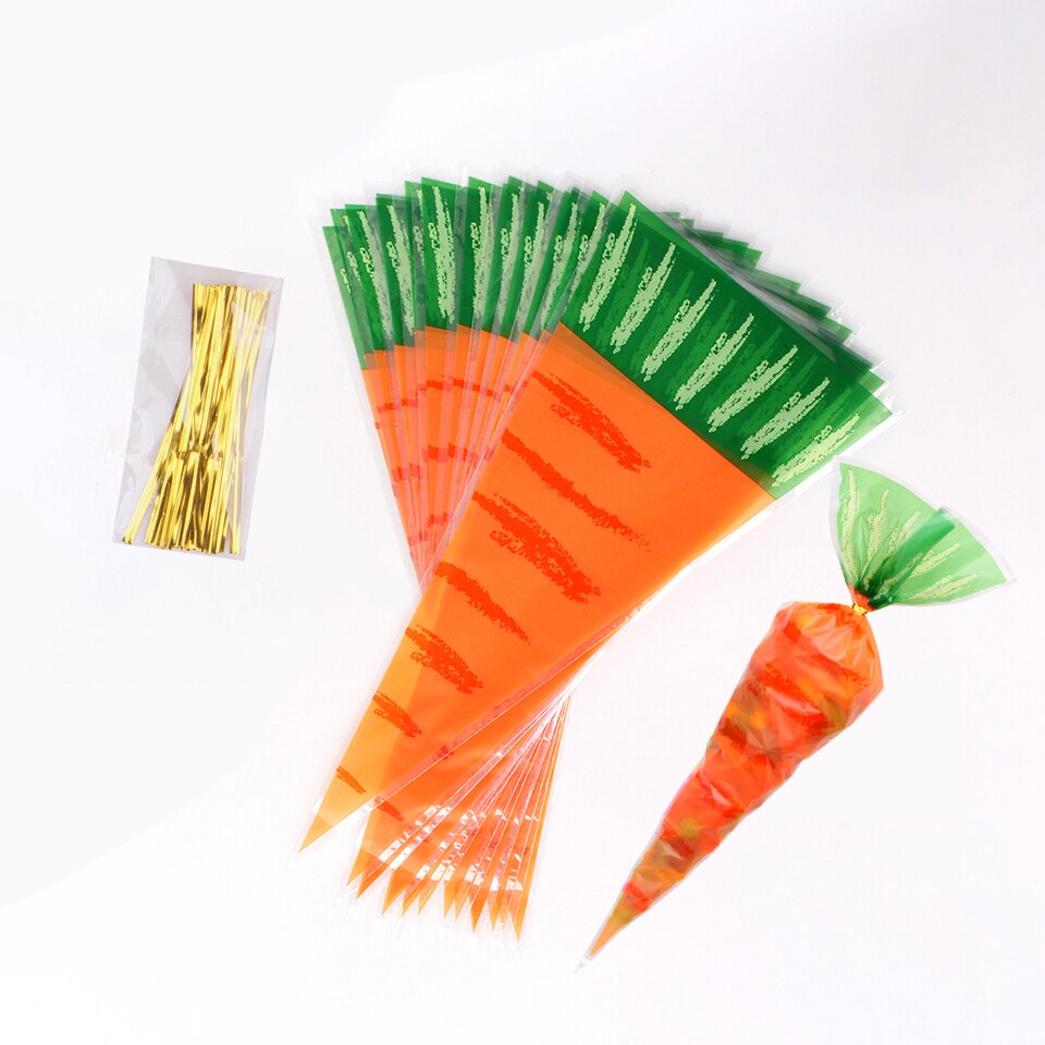 20PCS Easter Carrot Candy Bag Personality Translucent Bag Triangle Storage Box Wedding Table Decoration