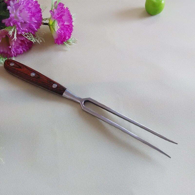 Edelstahl Tragbare draussen Grill Werkzeug Holzgriff Grill Gabel Lebensmittel Gabel Fleisch Gabel Holzgriff Bbq Gabel
