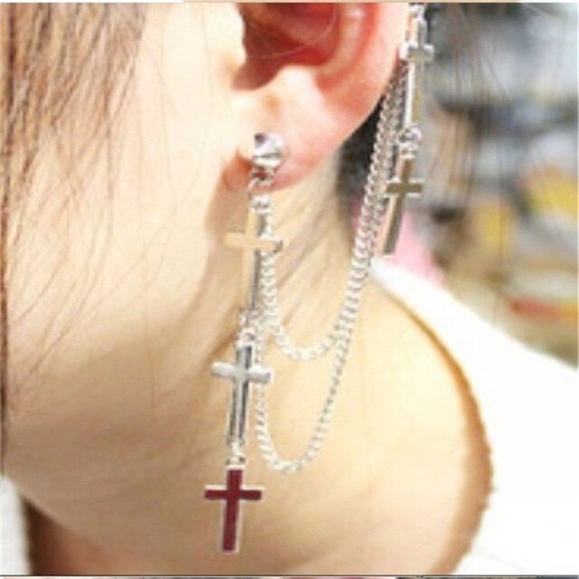 Gothic DIY Black Bat Shaped Ear Clips For Women Girls Punk Dragon Snake Butterfly Ax Vintage Earrings Party Jewelry: ER0092-Silver
