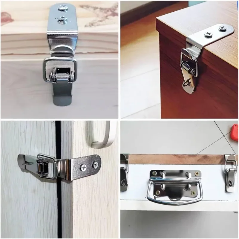 16/2PCS 90 Degree Box Closure Lock Duck-mouth Buckle Hook Spring Loaded Draw Toggle Hasps Clamp for Cabinet Door Metal Clasps