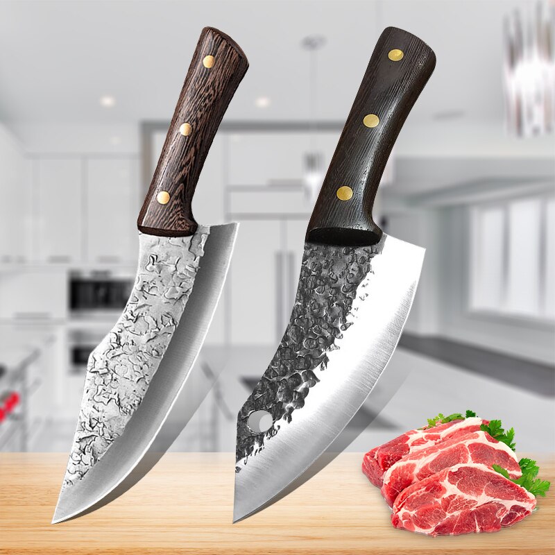 Hand Forged Boning Knife Meat Cleaver High Carbon Steel Knife Chef Chopping Knife Small Scimitar Butcher Knife: 2pcs