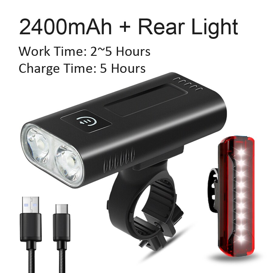 NEWBOLER-potente luz LED para bicicleta de montaña, resistente al agua IPX5, recargable vía USB, batería externa, 5200mAh: 2400mAh taillight
