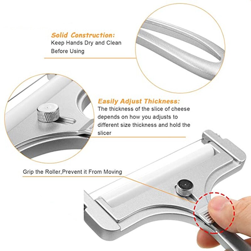 Aluminum Alloy Cheese Slicer Adjustable Thickness Cheese Butter Cutter with Wire for Soft and Semi-Hard Cheeses Kitchen Gadgets