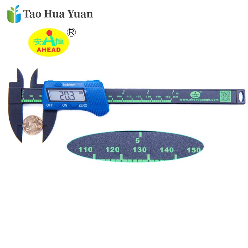 Tao Hua Yuan-calibrador Vernier de fibra de carbono Digital LCD, 150mm, 6 pulgadas, micrómetro, regla de herramienta de medición