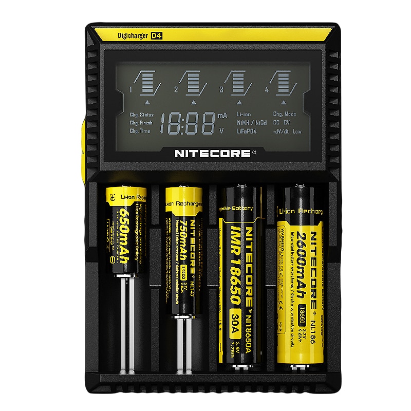 100% Original Nitecore D4 Battery Charger LCD Intelligent Charger Li-ion 18650 14500 16340 26650 AAA AA 12V