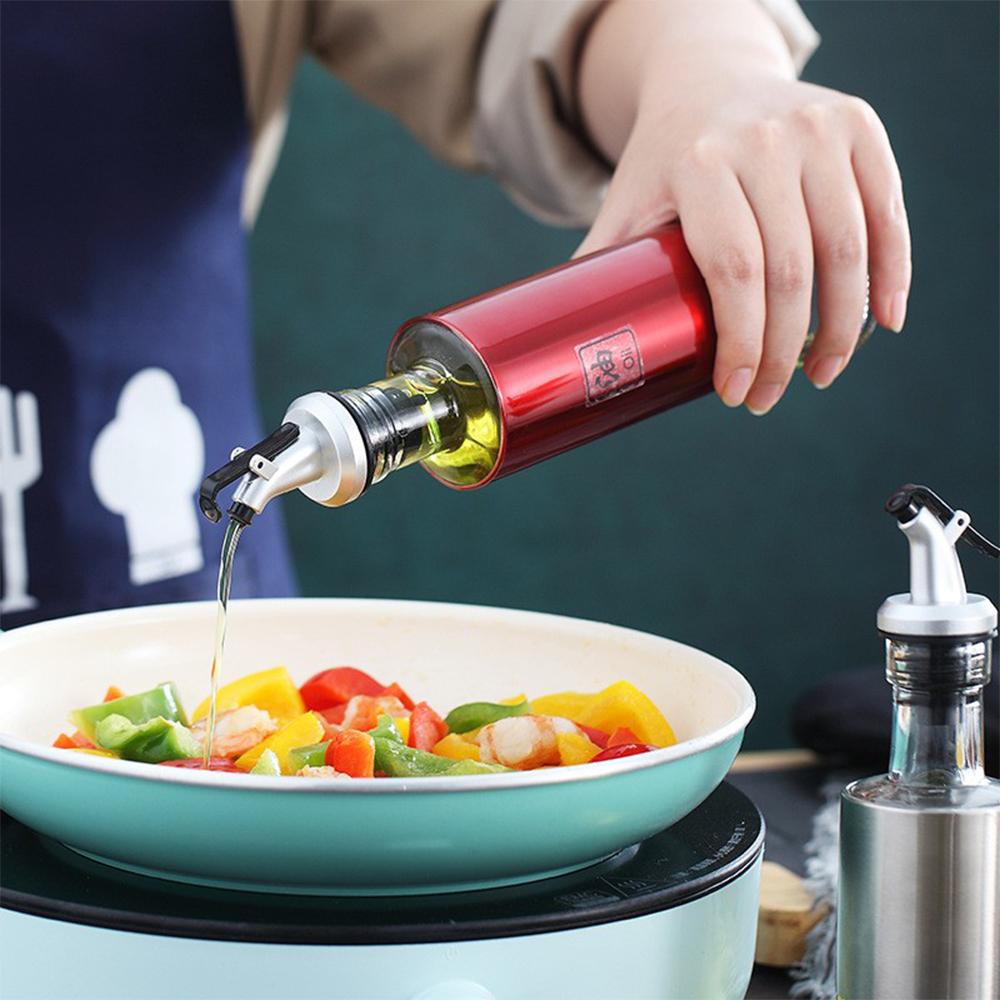 Stainless steel glass oil pot oil bottle vinegar pot kitchen oil tank pot leak-proof large soy sauce vinegar seasoning bottle