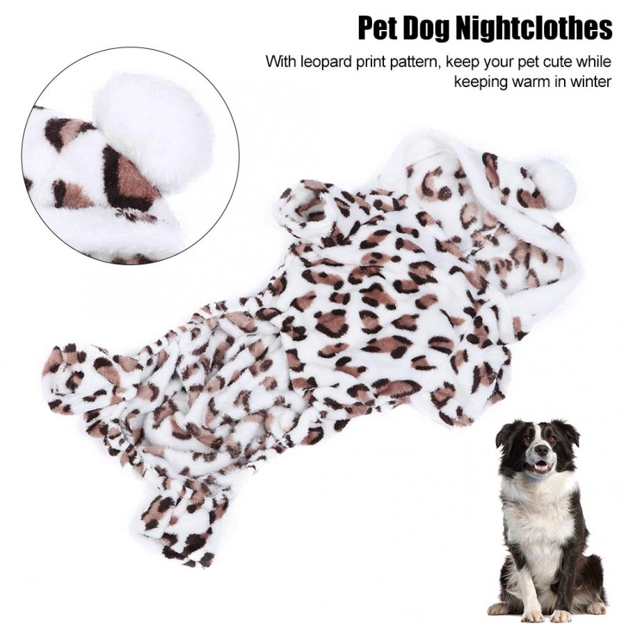 Hundetøj kæledyr hund kat plys sødt tøj leopard print kostume nattøj holder varm hætte til efterår og vinter