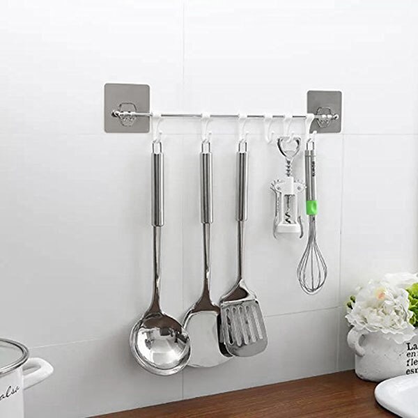 Barre murale cuisine support de rangement pour ustensiles spatule cocotte avec crochet mural étanche sans Trace Installation facile sans perceuse