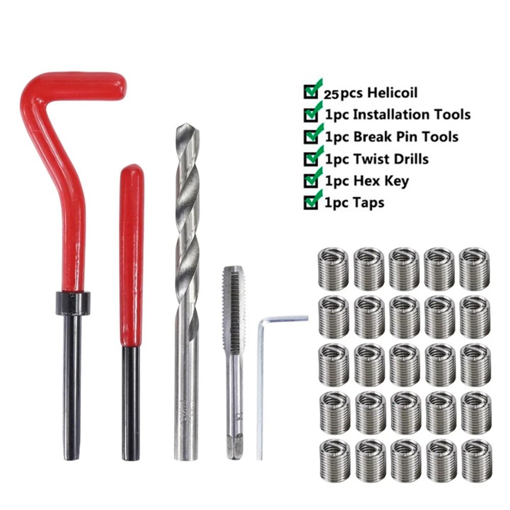 Thread Repair Tool Kit Drill Bit Taps Threaded Inserts Installation Tool for Repairing M5 M6 M8 External and Internal Screw Hole