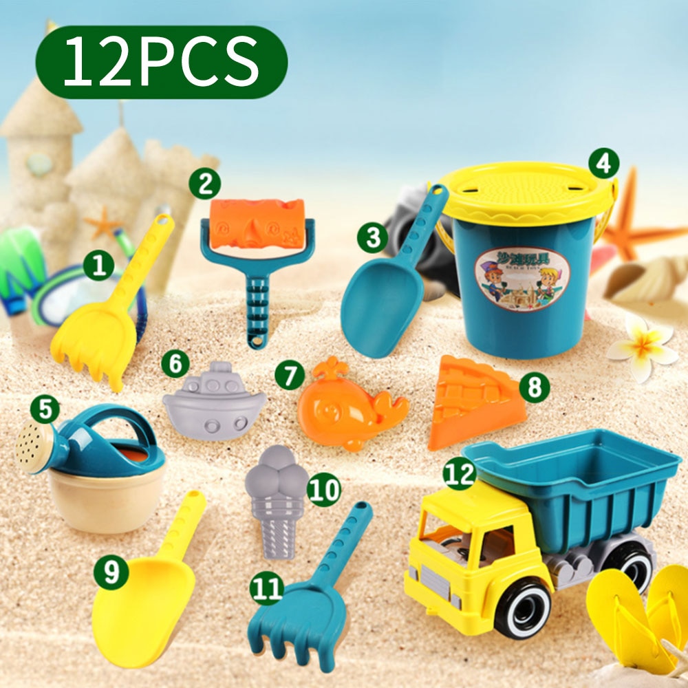 12 pièces camion à benne basculante plage jouets ensemble sable jeu ensemble Sandbox jouets sable pelle arrosoir jouets pour filles garçons enfant plage sable jouets