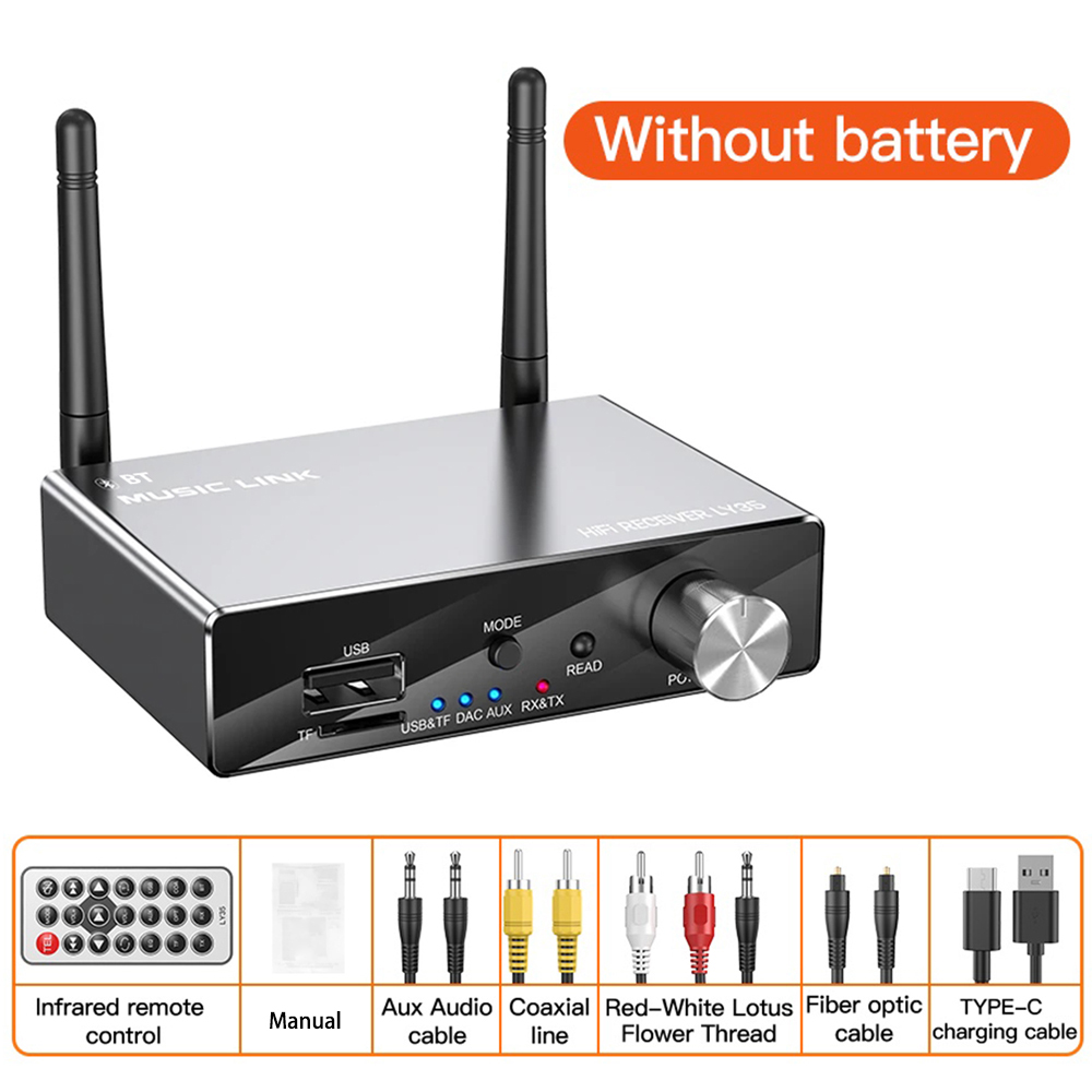 LY35 Bluetooth 5.3 Transmitter Receiver Stereo AUX 3.5mm Wireless Music Audio Adapter Remote Control DAC Audio Converter: black