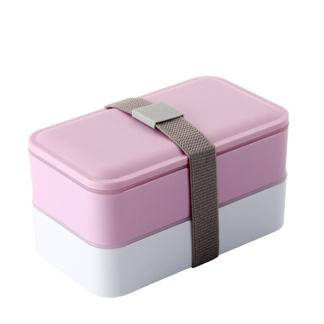 MICCK Japanese Lunch Box Set Double Layer Bento Box With Soup Bowl Portable Thermal Insulated Food Container Microwavable: Pink Lunch box