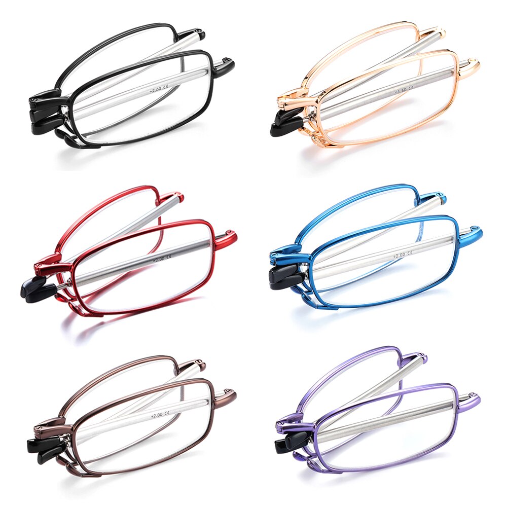 1PC Folding Reading Glasses Women With Case Portable Metal Telescopic Rotation High-definition Men Presbyopia Eyeglasses+1.0~4.0