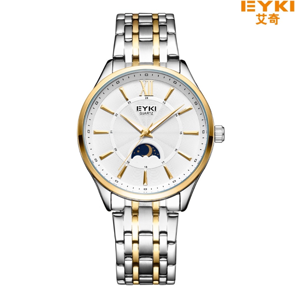 EYKI Top de luxe montre hommes hommes montres en acier inoxydable maille bracelet Quartz montre-bracelet soleil lune et étoiles robe montre