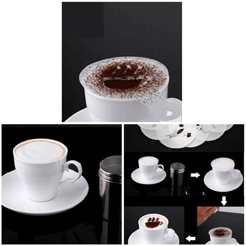 6 stk/sæt kaffestencil plastik mælkekage cupcake skabelon barista cappuccino latte print model spray dekorationsværktøj sno 88