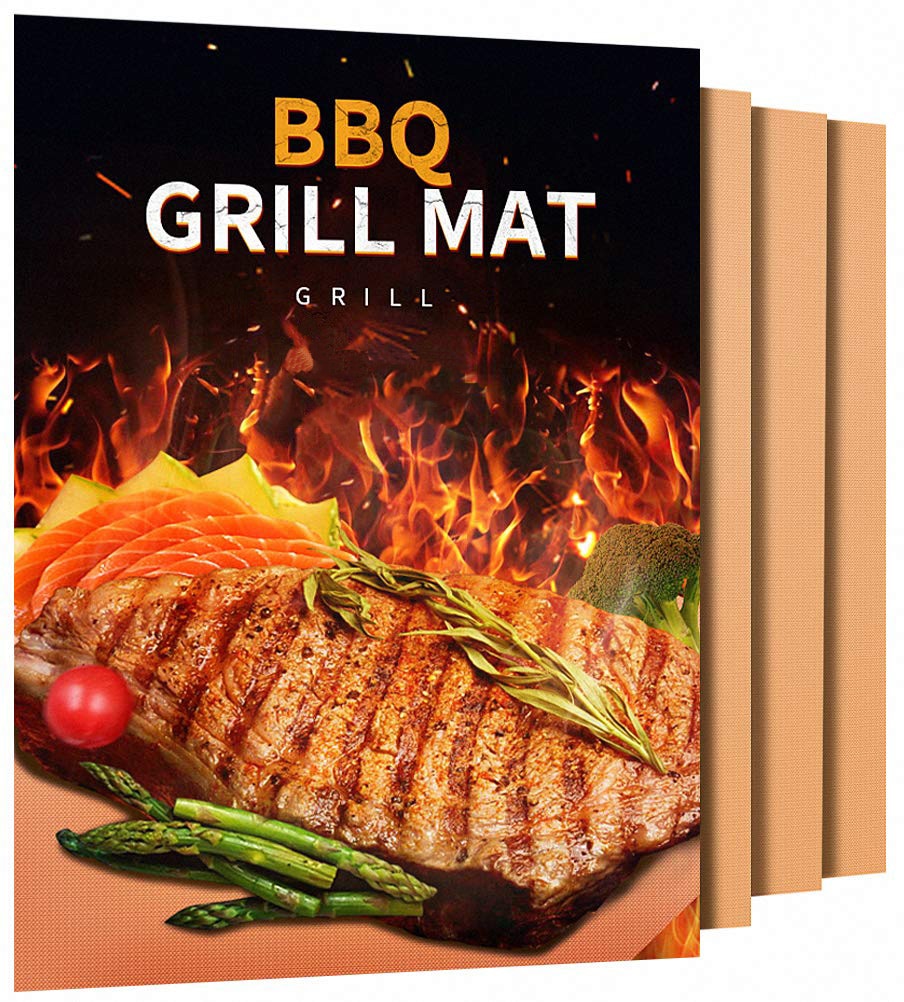 Copper Grill Mat Heavy Duty BBQ Grill Mats Non Stick BBQ Grill Baking Mats Reusable Easy to Clean Barbecue Grilling Accessories