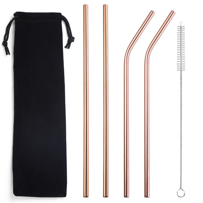 304 Stainless Steel Straw 6mm Reusable Straw Eco-Friendly Food Grade Drinking Straws Set with Cleaner Brush for Mugs: 3