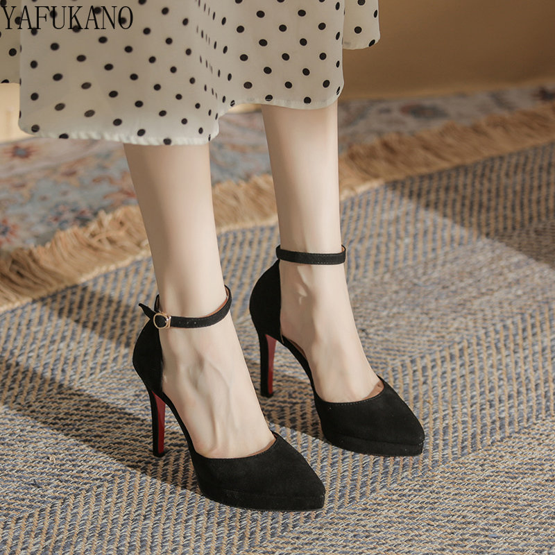 Sandalias de tacón alto de 10CM para mujer, zapatos de tacón de aguja con plataforma y correa en el tobillo, de cuero mate, talla 32 33: Transparente / 36