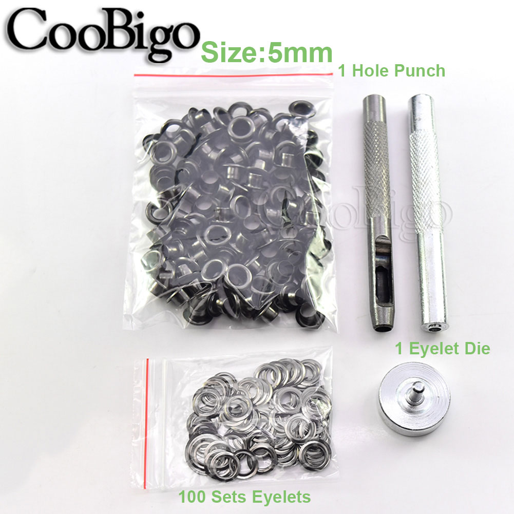 Kit de herramientas para ojales de metal, herramienta de instalación de punzones para ropa de cuero, zapatos, cinturón, cortina, accesorios para manualidades DIY, color negro: Zinc envejecido