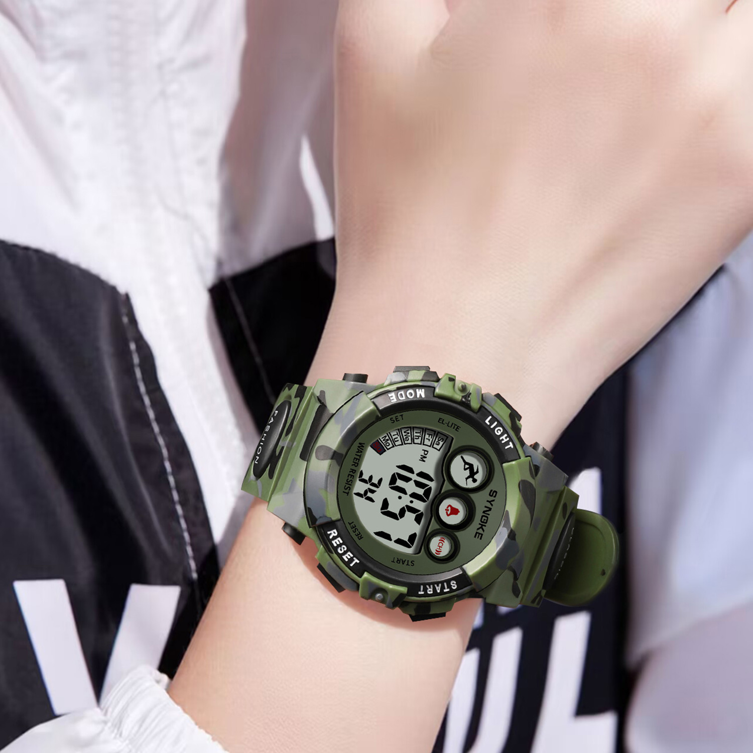 Kinderuhr, Jungenuhr für 3–15 Jahre alte Jungen, digitale Sport-draussen-Multifunktions-Weckeruhr mit 50 m wasserdichter Alarmuhr für freundlicher