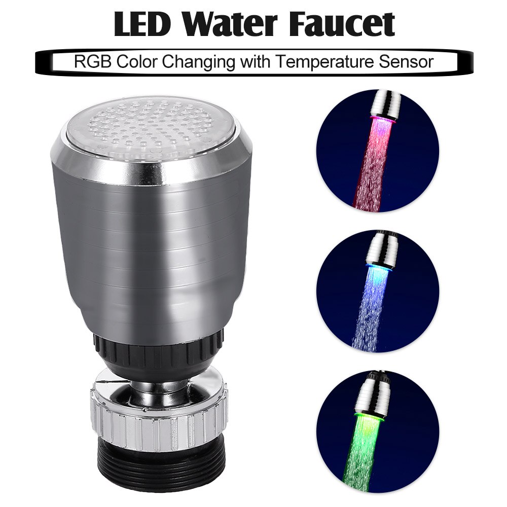 Luz LED para grifo de agua, grifo de agua móvil, cambio de color múltiple automático, grifo de agua para baño de cocina