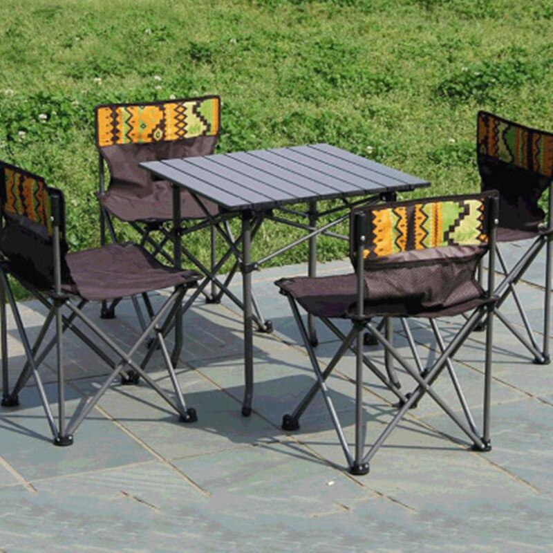 Sammenleggbar stol utendørs camping sett bærbart aluminium femdelt fritids strandbord og stol