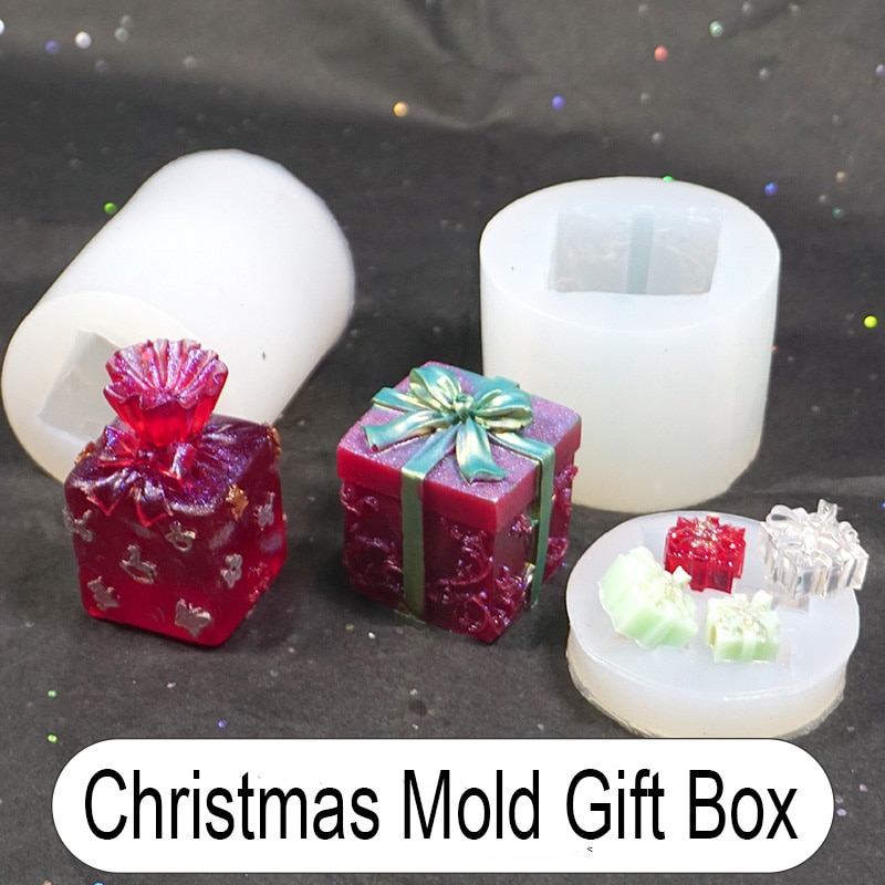 Caja de de molde de Navidad, molde de silicona Flexible, molde de decoración para el hogar pequeño, moldes para joyería de resina de Moldes de resina epoxi esmerilado