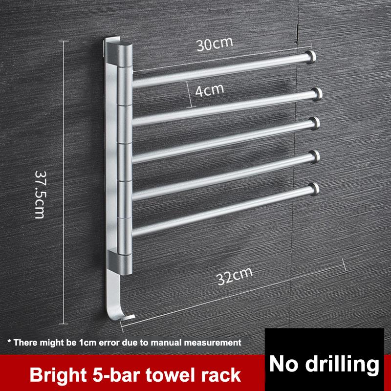 Badkamer Handdoekenrek Draaibare Handdoek Houder Ruimte Aluminium 2/3/4/5-Bar Handdoek Hanger Keuken Plank Papier opknoping Muur Gemonteerd: Silver 5-bar