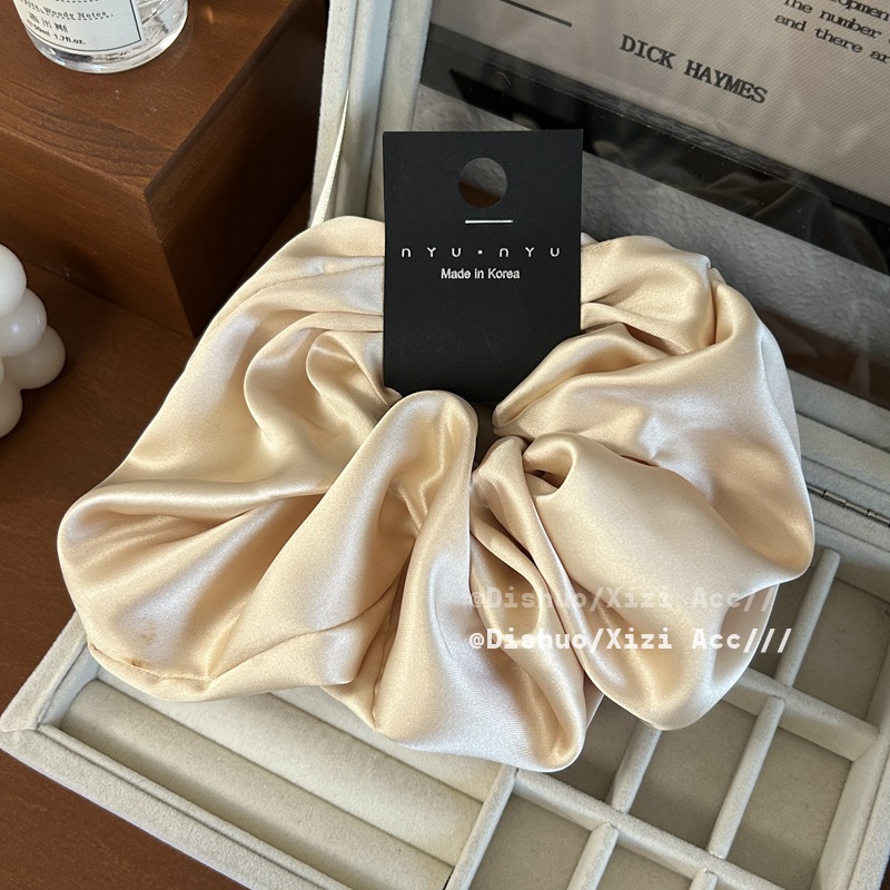 Scrunchie de seda de gran tamaño para niñas, coletero saten pelo mujer cabello, color sólido de Corea coletas para cabello gomas pelo mujer bonitas coleteros elegantes scrunchis para el cabello: Negro