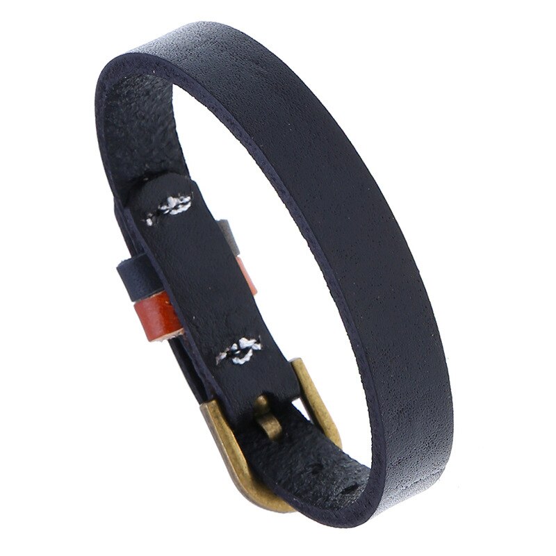 Niuyitid pulseira vintage simples para homens e mulheres, bracelete ajustável de couro, joias estilo punk para homens e mulheres: black