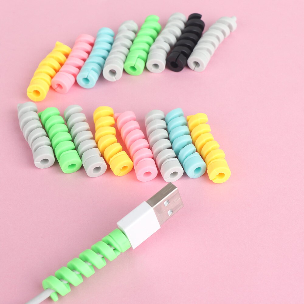 10pcs Spiral Cable Protector Desk Set Earphone Cable Organizer Wire Data Line Holder Winder Wrap Cord Desk Accessories Papeleria