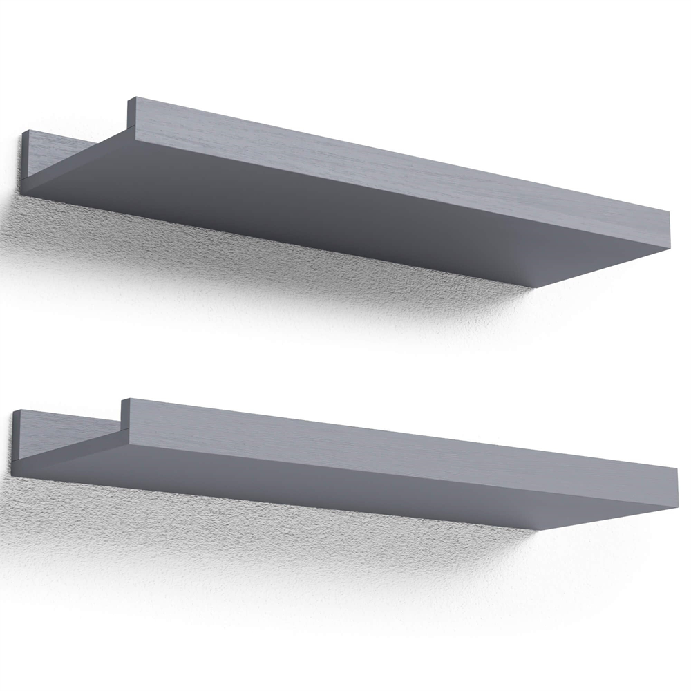 Mensole sospese in legno per parete Set di 2 mensole per esposizione a parete per decorazioni per il soggiorno, con ripiano per camera da letto a labbro: Grey